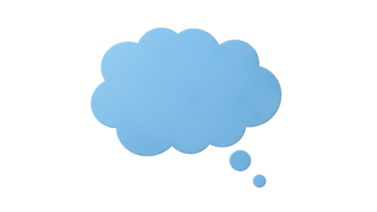 Light blue thought bubble PNG isolated on transparent background, cartoon cloud shape for graphic design and creative projects