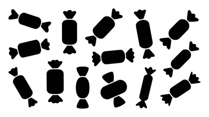 Sweet treats: a delightful collection of wrapped candies in classic black silhouette