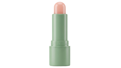 Light green lip balm stick isolated PNG, moisturizing cosmetic product for lip care and beauty on transparent background