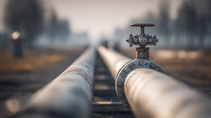 Pipeline corridor extends far into the distance with blurred foreground pipe edge