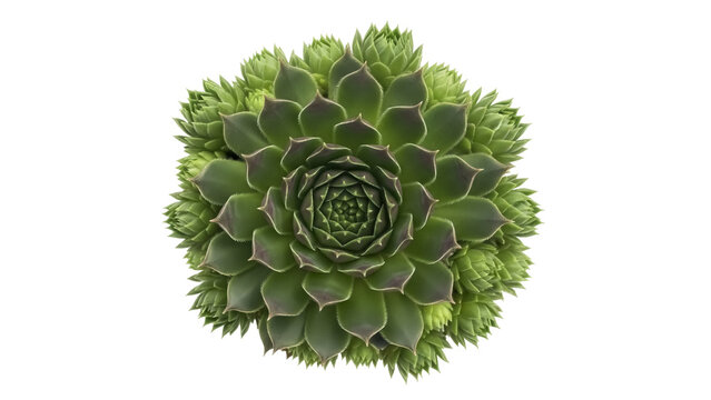 Green succulent plant isolated PNG on transparent background, houseplant rosette with geometric pattern for design and decoration