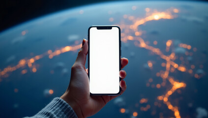 white blank phone screen in hands