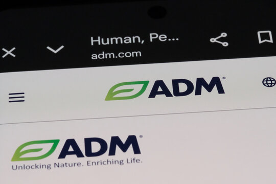 Shanghai,China-Jan.14th 2026: ADM Archer Daniels Midland company brand logo on website