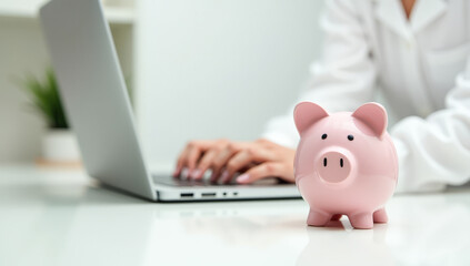 a piggy bank on the desk of the manager in the office