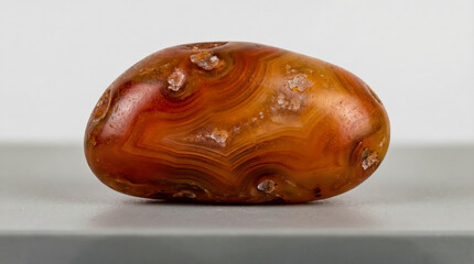 Tumbled carnelian agate with orange banding and polished smooth surface texture.
