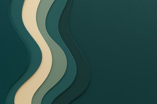 Teal papercut abstract background with layered curved waves and copy space for corporate presentations and business branding