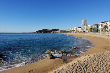 The view of the beach in Lloret De Mar, Costa Brava, Spain