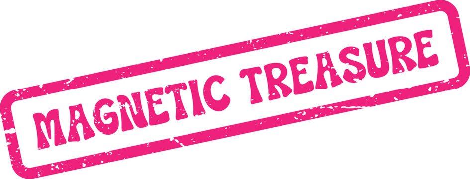 Bold pink textured stamp featuring the words Magnetic Treasure on a bright white surface