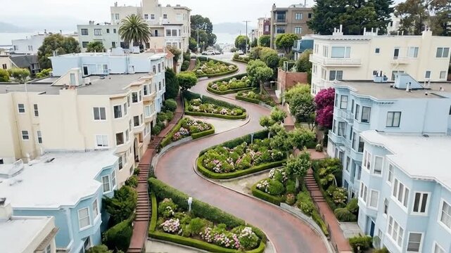 Lombard Street San Francisco: Famous Crooked Road with Cars and Greenery