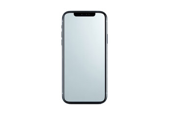 Silver smartphone with blank white screen on black background mobile device