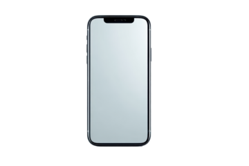 Silver smartphone with blank white screen on black background mobile device