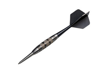 Single black dart with textured grip and fins on black background darts sport