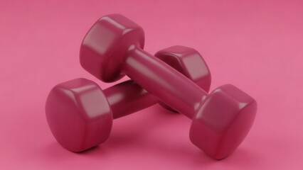 Obraz premium Dumbbells placed on a pink background for fitness and exercise focus