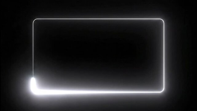 Abstract White Neon Light Frame with Rounded Corners on Black Background