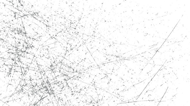 Detailed abstract grunge texture with fine scratches and speckles on a white background creating a distressed vintage overlay effect