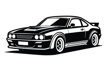 Dynamic Black and White Car Silhouette Vector Art, High-Speed Performance Graphic for Automotive and Racing Designs