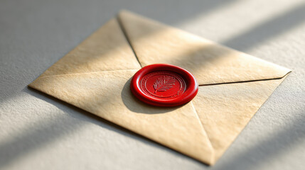 Startup + deal + structure vintage sealed envelope with red wax seal and feather emblem soft light evoking quiet anticipation