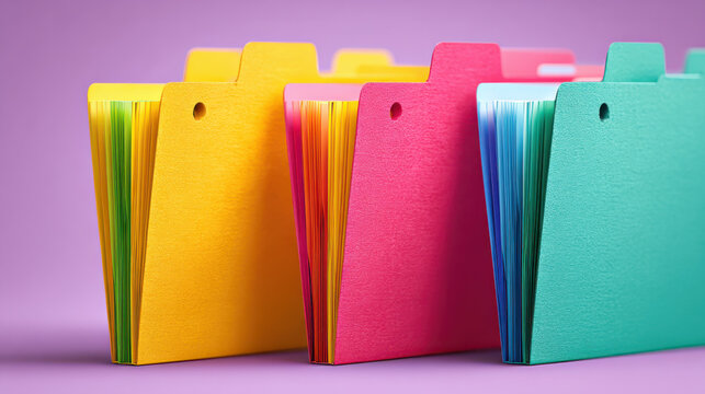 Startup deal structure colorful paper file folder index with organized tabs and bright stationery mood