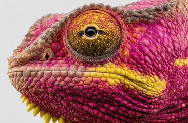 Fototapeta premium Close up view of a colorful chameleon with intricate skin detail and eye focus
