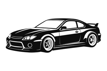 Obraz premium Racing Sports Car Silhouette Vector Art, Dynamic Black and White Illustration for Speed and Competition Themes