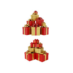 Stacked christmas gifts isolated on transparent background, isolated on white background, illustration