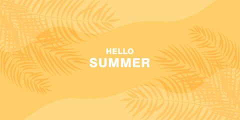 Yellow summer tropical background with tropical palm leaves. Minimal summer creative flat design. Vector illustration © Iflah