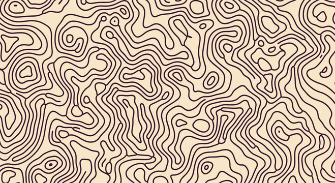 Abstract background featuring a pattern of brown contour lines on a beige background, resembling a topographic map of a landscape.