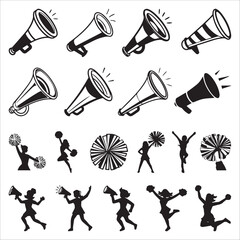 Cheerleading Icons Megaphones And Pompoms Set