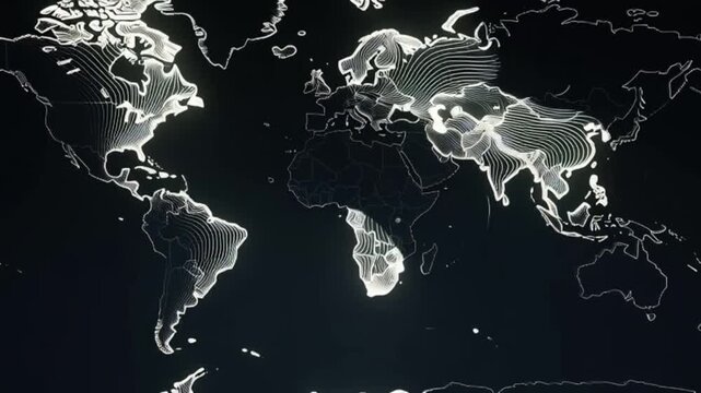 Abstract map lines flowing across continents