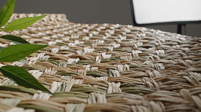 Organic Weave Texture Background with Natural Greenery, Serene and Earthy Aesthetic Vibe