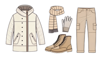 Winter Cargo Outfit Beige Hooded Parka Scarf Gloves Boots winter, beige, parka, hooded, cargo, pants, outfit, scarf, gloves, boots, combat, tactical, cozy, stylish, casual, menswear, streetwear, cold