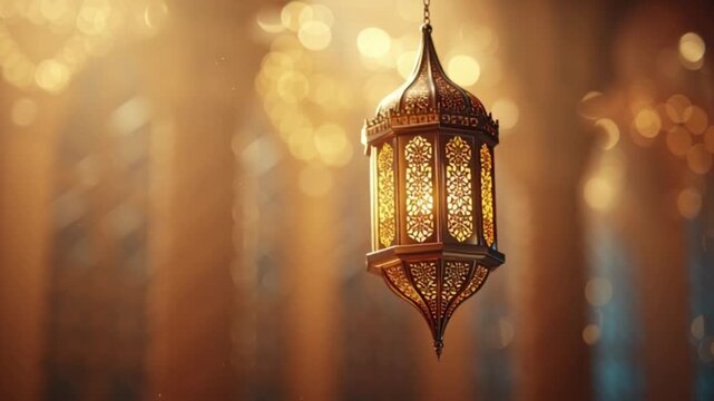 Ramadan Kareem Arabic calligraphy vector illustration, Islamic decoration with lanterns and crescent moon, elegant traditional style, clean lines, professional design