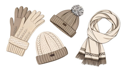 Winter Knit Gloves Beanie Scarf Set Cozy Accessories winter, knit, gloves, beanie, scarf, cozy, accessories, wool, cable, pom, pom-pom, neutral, beige, cream, warm, cold, season, fashion, outfit