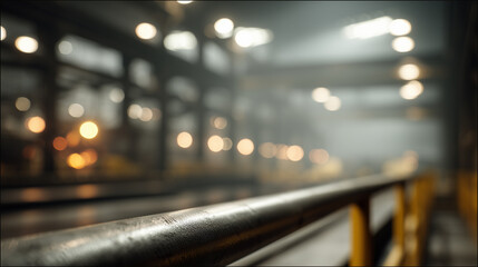 Overlapping pipes in a production corridor with blurred sections and rivet plates present in the industrial area