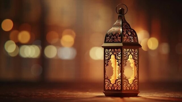 Ramadan Kareem Arabic calligraphy vector illustration, Islamic decoration with lanterns and crescent moon, elegant traditional style, clean lines, professional design