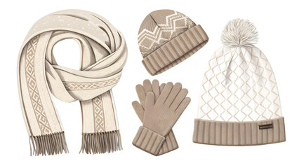 Winter Knit Gloves Beanie Scarf Set Cozy Accessories winter, knit, gloves, beanie, scarf, cozy, accessories, wool, cable, pom, pom-pom, neutral, beige, cream, warm, cold, season, fashion, outfit