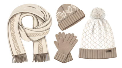 Winter Knit Gloves Beanie Scarf Set Cozy Accessories winter, knit, gloves, beanie, scarf, cozy, accessories, wool, cable, pom, pom-pom, neutral, beige, cream, warm, cold, season, fashion, outfit