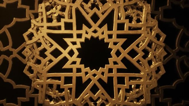Intricate Golden Geometric Patterns Illuminated Against a Dark Background