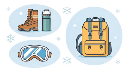 Hiking Boots Goggles Backpack Water Bottle Winter Adventure Gear hiking, boots, backpack, goggles, snow, ski, adventure, trekking, outdoor, gear, mountaineering, winter, trail, camping, exploration