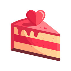 Delicious Layered Cake Slice with Red Frosting and a Heart Decoration