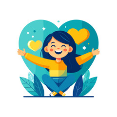 Happy Young Woman Spreading Arms in Joyful Embrace Illustration