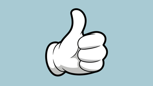 Cartoon Hand Giving a Positive Thumbs Up Approval Gesture on Light Blue Background