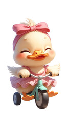 cute little ducky ride a bicycle
