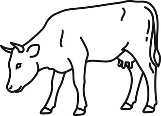 Fototapeta premium A black and white line drawing of a cow standing still