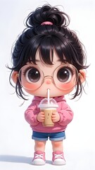 cute little girl with glasses and bubble tea
