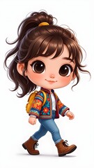 cute travel girl with yellow bag