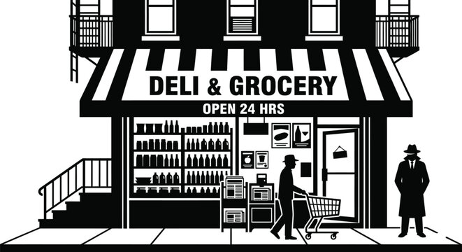 Bodega storefront in urban neighborhood city street vector illustration