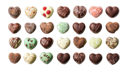 Delicious valentine's day chocolate hearts collection, isolated on transparent background