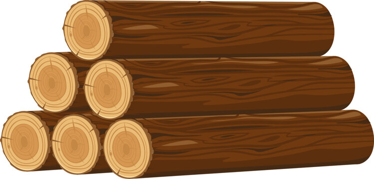 Stacked brown wooden logs showing annual rings