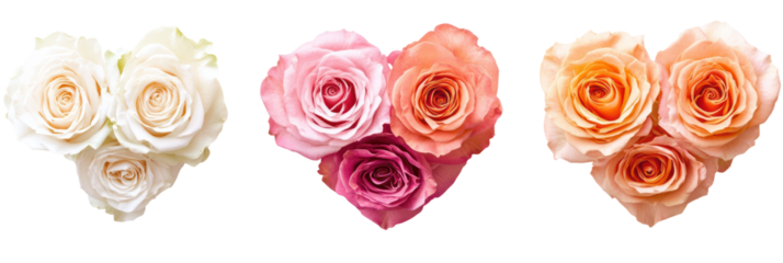 Valentine's day roses heart shapes, romantic bouquets, love symbols, isolated on transparent background